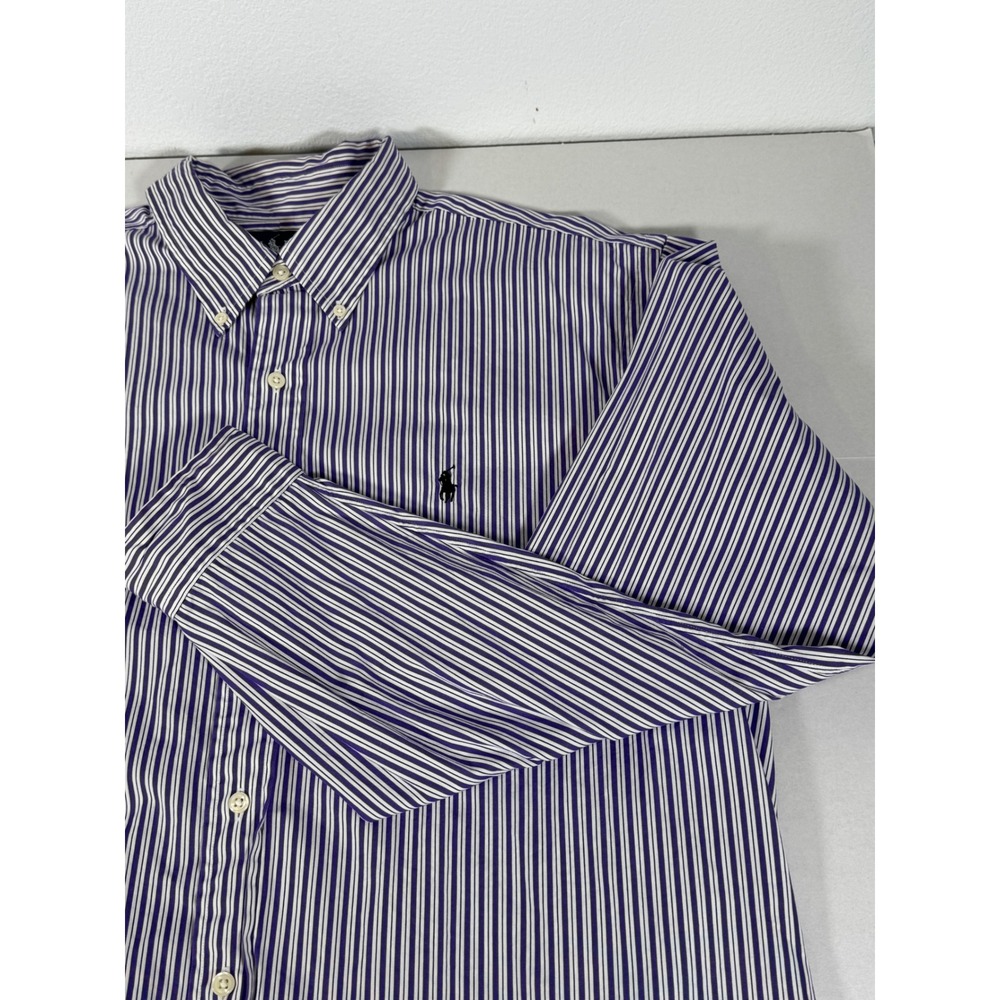 Ralph Lauren Classic Fit Striped‎ Button Down Shirt Mens XL Purple White